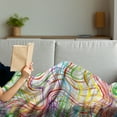 thumbnail image 3 of Grunge Soft Flannel Fleece Blanket, Wavy Thin Stripes Colorful Pattern Retro Geometric Elements Grid with Curved Lines, Cozy Plush for Indoor and Outdoor Use, 50" x 60", Multicolor, by Ambesonne, 3 of 5