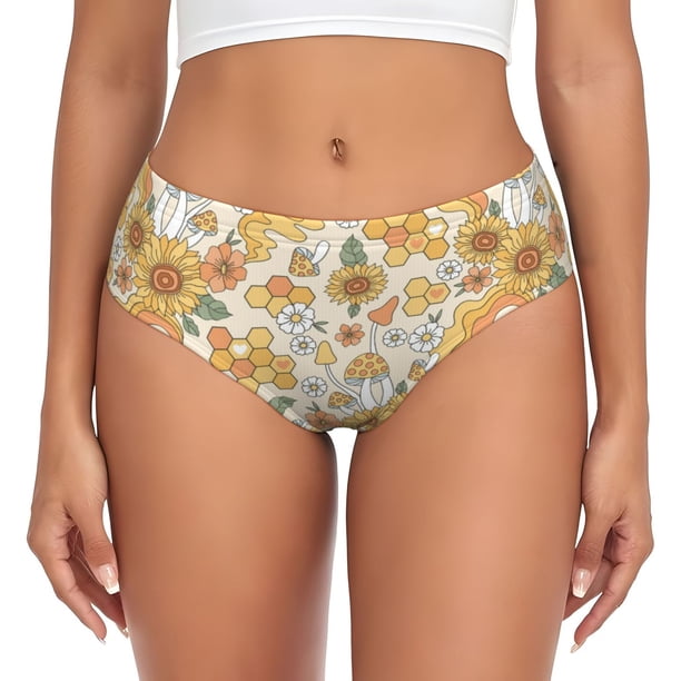 Balery Groovy Hippie Flower Mushrooms Ropa Interior de Algodón para Mujer con Dibujo – Braguitas Cómodas y Elásticas, Estilo Clásico-3X-Large