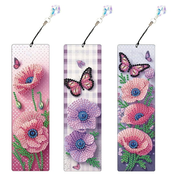 3pcs Diamond Painting Bookmark Kit 5D DIY Flowers Butterflies Special Design Shimmering Handmade Artwork For Book Lovers Perfect for Birthdays, Christmas, and Holidays