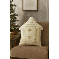 Fennco Styles Winter House Plush Throw Pillow 18" x 16" – Whtie Cozy Christmas Decorative Cushion with Gold Embroidery, Holiday Accent Pillow for Sofa, Bed & Living Room Décor