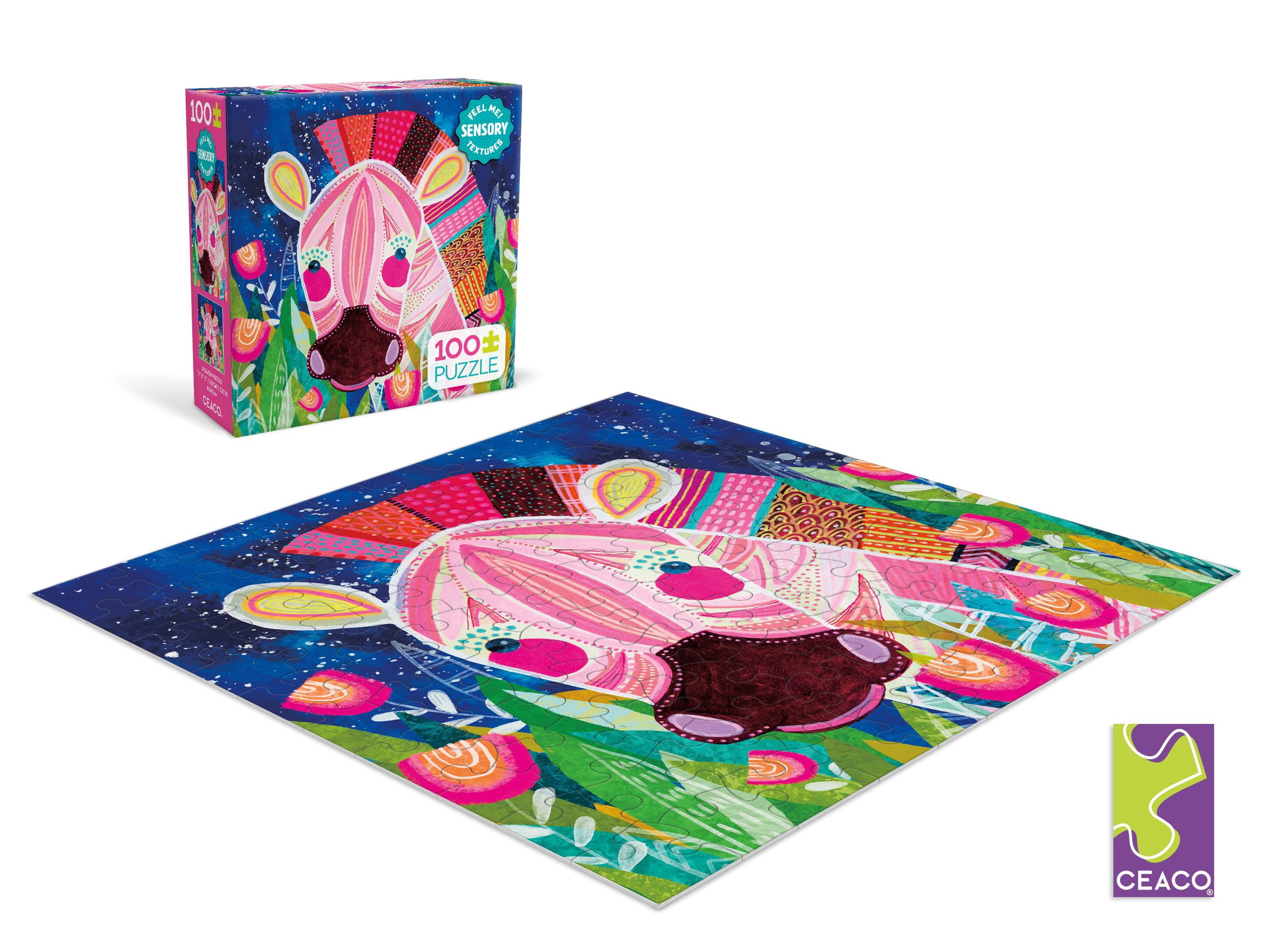 Ceaco Kids Deluxe 100 Piece Colorful Zebra Sensory (Eulalia Mejia) Interlocking Jigsaw Puzzle