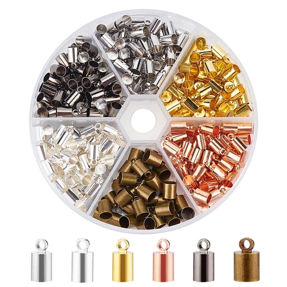 280 Pcs 5 Colors Brass Cord Ends Caps Leather Cord Clasps Finding Kit Glue-in Tassel Cap Cord for Kumihimo Barrel and Jewelry Making