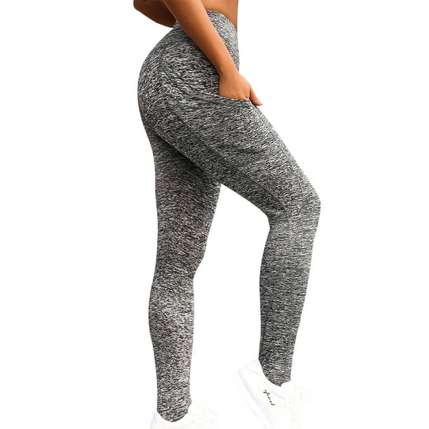 Leggings High Waist Yoga Stretch Pants Fitness Sports Woman Outfits, Gray, M