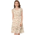 thumbnail image 1 of INSPIRE CHIC Women's Floral Flutter Sleeves V Neck Smocked Ruffle Dress Apricot XS, 1 of 5