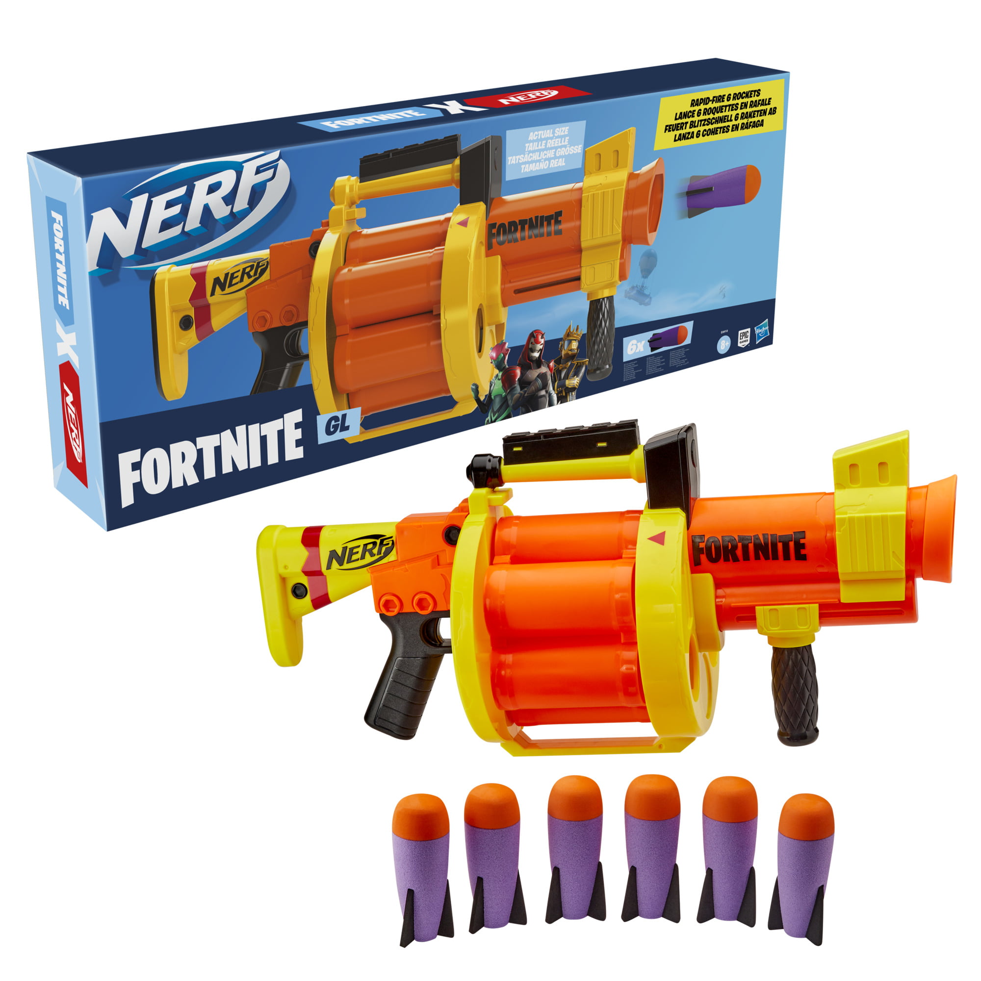 Nerf Fortnite GL Blaster, Includes 6 Official Nerf Darts, Drum and Shield
