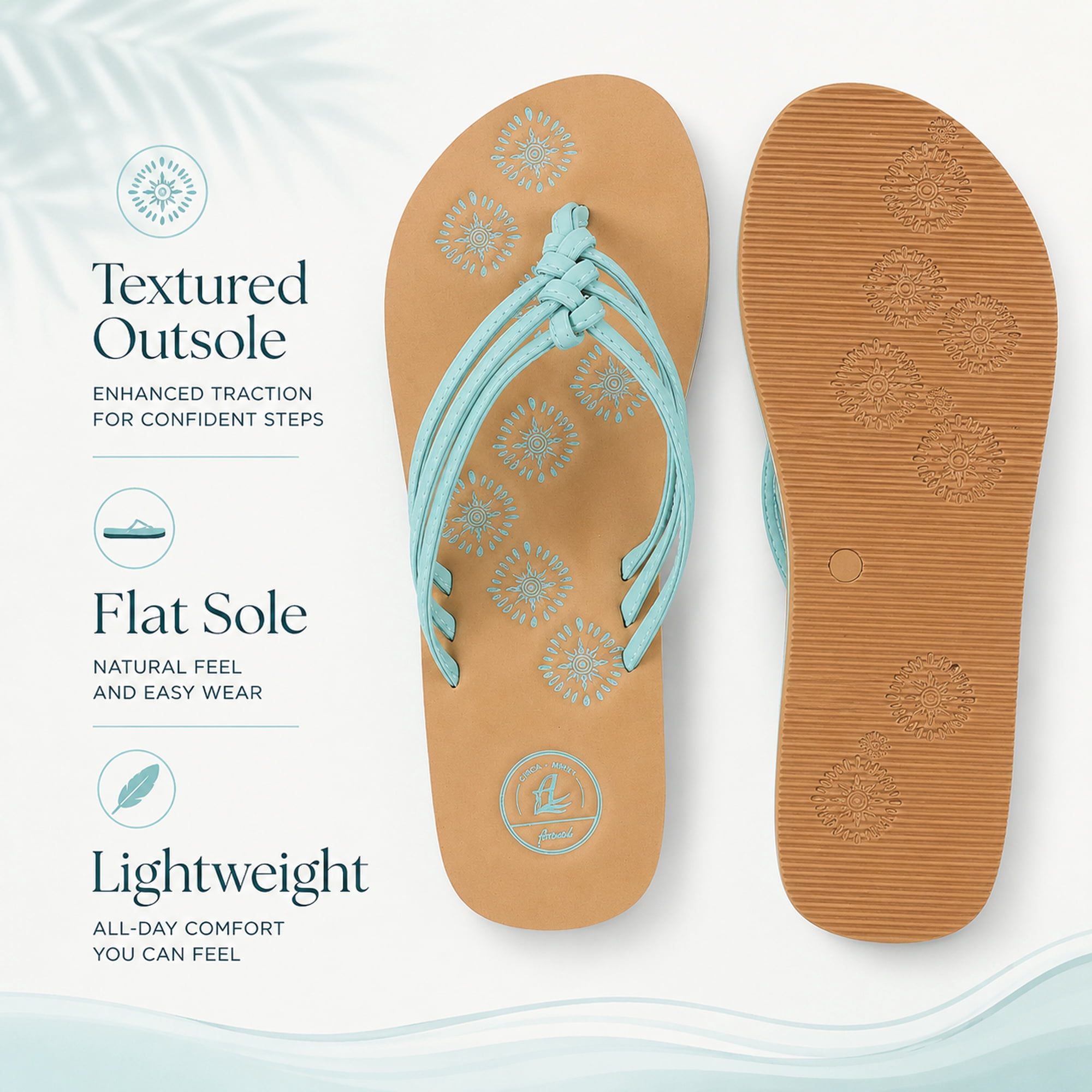 AERUSI Livi Life Women's Indoor or Outdoor Casual Walking Flip Flop Sandals (Aqua)
