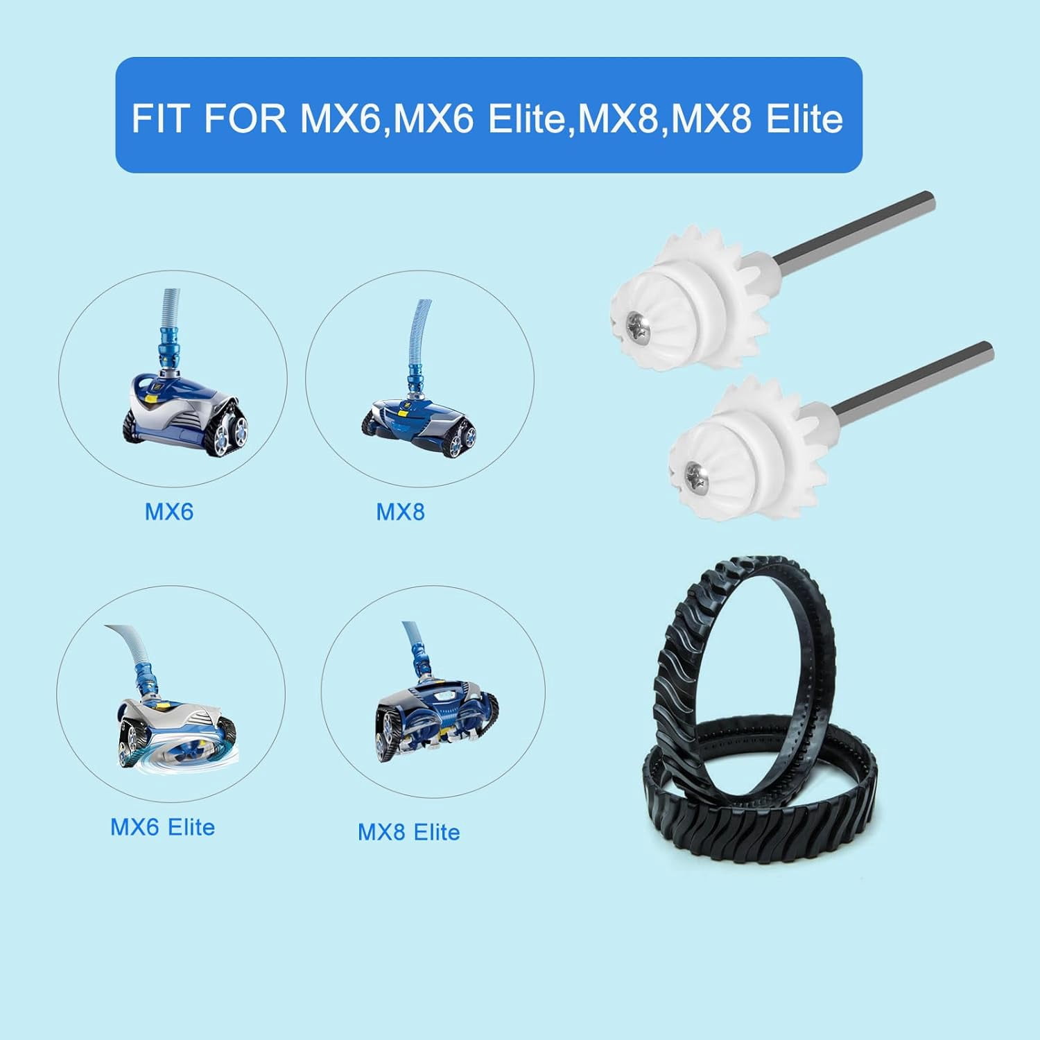 Upgrade 8-Wheel Drive Track & Cyclonic Scrubber Brushes Kit for MX8 MX6 Elite Pool Cleaner, Replacement Drive Shaft & Bearing Set, Replaces R0526100 R0714400 R0525100 R0527000