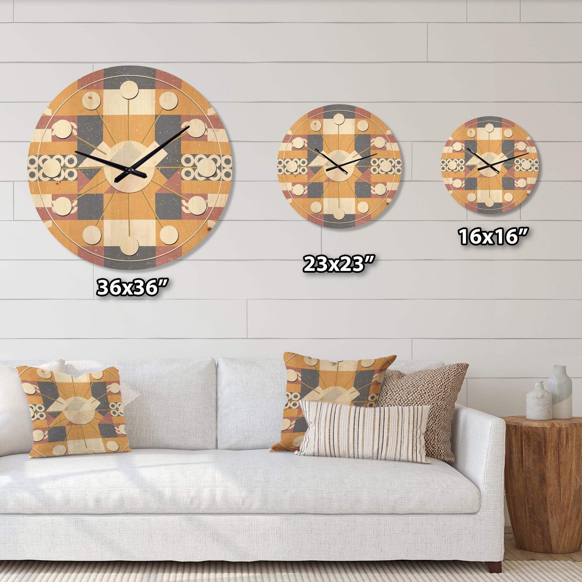 Designart 'Geometrical Retro Design VI' Mid-Century Modern Wood Wall Clock