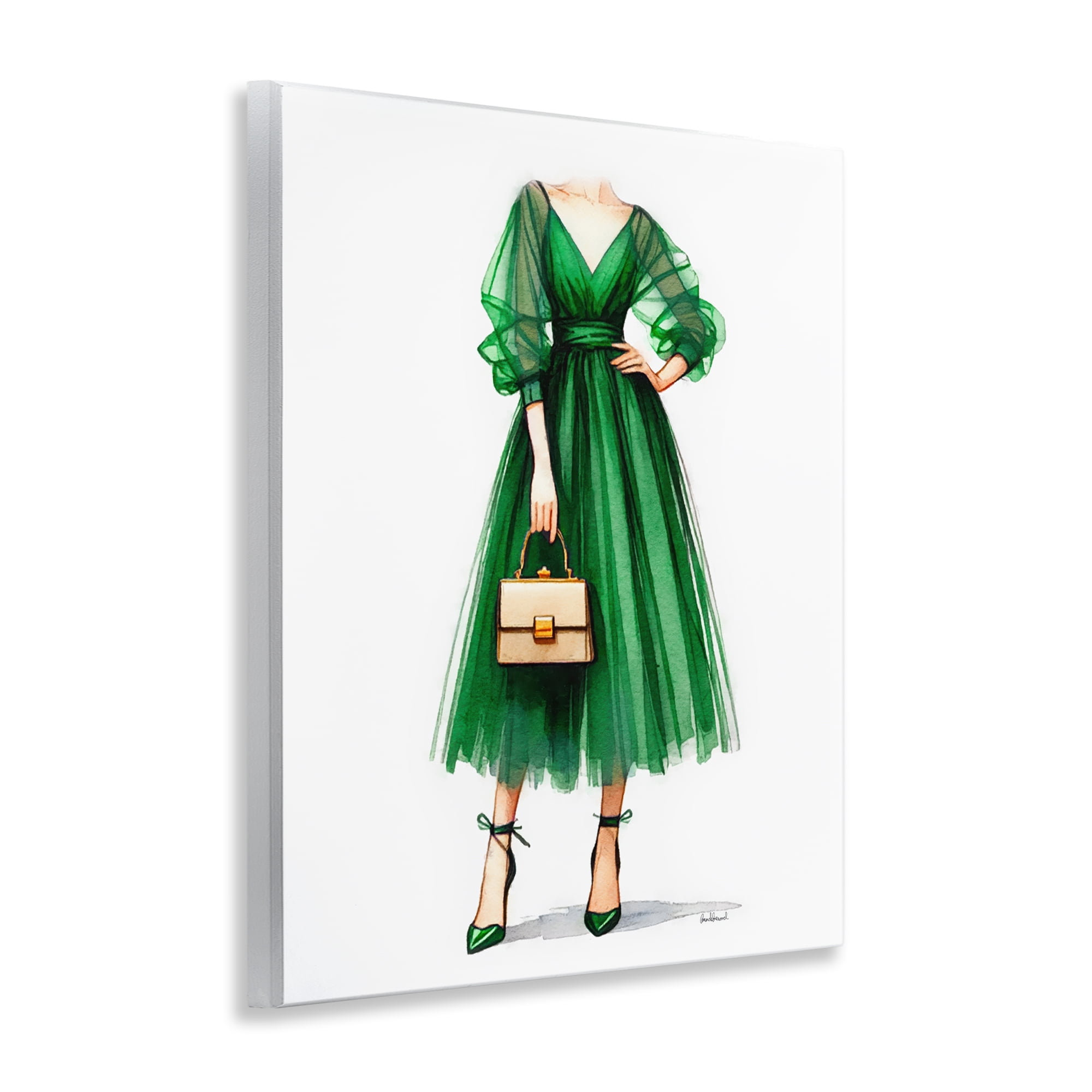 Stupell Industries Glam Green Fashion Gown Fashion Painting Unframed Art Print Wall Art, 11 x 14