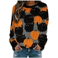 thumbnail image 1 of Chandail en Molleton Citrouille Chat pour Femmes Halloween Col Rond Chandail Manches Longues Hauts Décontractés Amples, 1 of 5