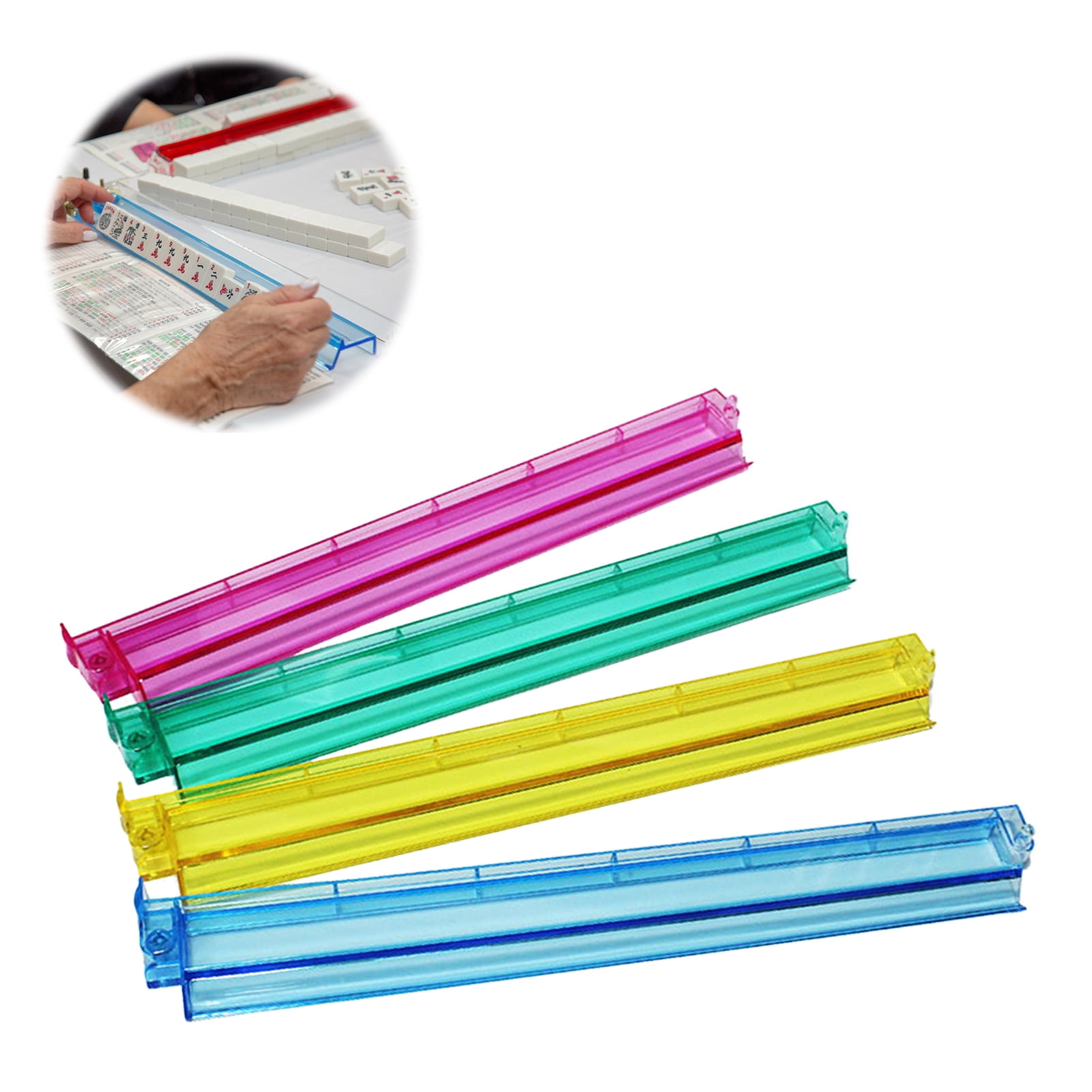 YIFAEUX 4 Pcs Mahjong Pushers Mini Mahjong Push Ruler Clear Acrylic American Majiang Tile Racks Set for Playing Mahjong Game