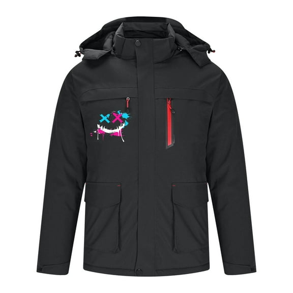 guisaled Heated Jackets for Men Fashion Printed Waterproof Soft Shell Winter Jacket Hooded Thicken Outdoor Electric 3 Areas Heated Coat