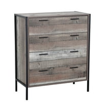OS Home and Office Furniture 33" 4-Drawer Wood Chest with Metal Frame in Brown
