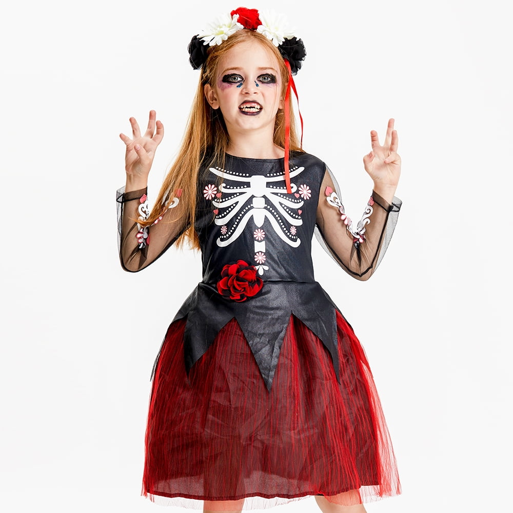 Kids Unisex Halloween Cosplay Costume Skeleton Bat Performance Role Bodysuit Jumpsuit For Boys And Girls Fancy Dress Up