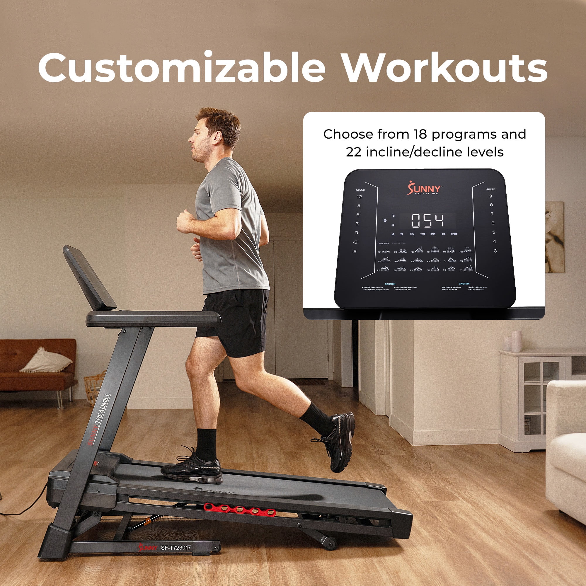 Sunny Health & Fitness Excel Smart Incline/Decline 20” Deck Treadmill with 300LB Weight Capacity - SF-T723017