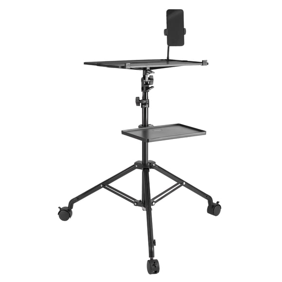 KFFKFF Mobile Projector Stand, Tripod Laptop Stand with Adjustable Elevation from 31.3 to 67.3 inches, Equipped with Dual Trays and Flexible Phone Holder, Suitable for Outdoor Cinema, Home