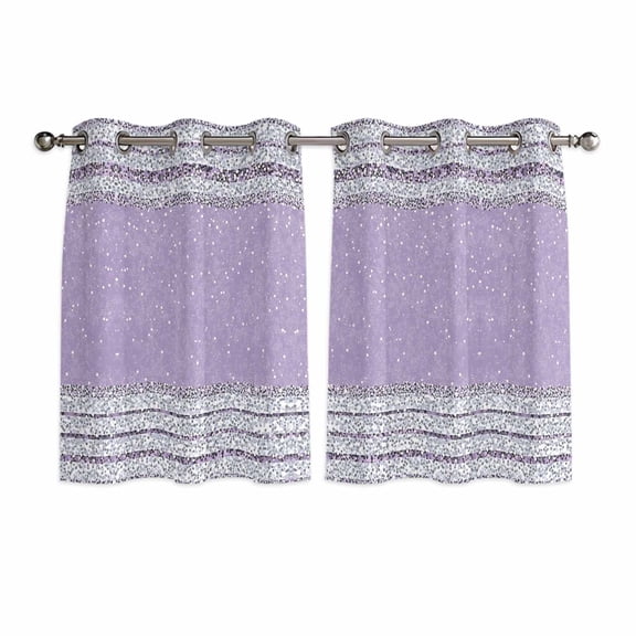 Purple Silver Stripes Kitchen Curtains Short 45 Inch Length, Modern Ombre Abstract Aesthetic Grommet Top Bedroom Living Room Curtains, Light Filtering Cafe Curtain Drapes 2 Panels Set 84''x45''