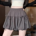 thumbnail image 4 of Byworldtasic Womens Solid Color Skirts Women's Y2K Bubble Shorts Elastic High Waist Ruffle Shorts Summer Fashion Short Skirts with Bow, 4 of 5