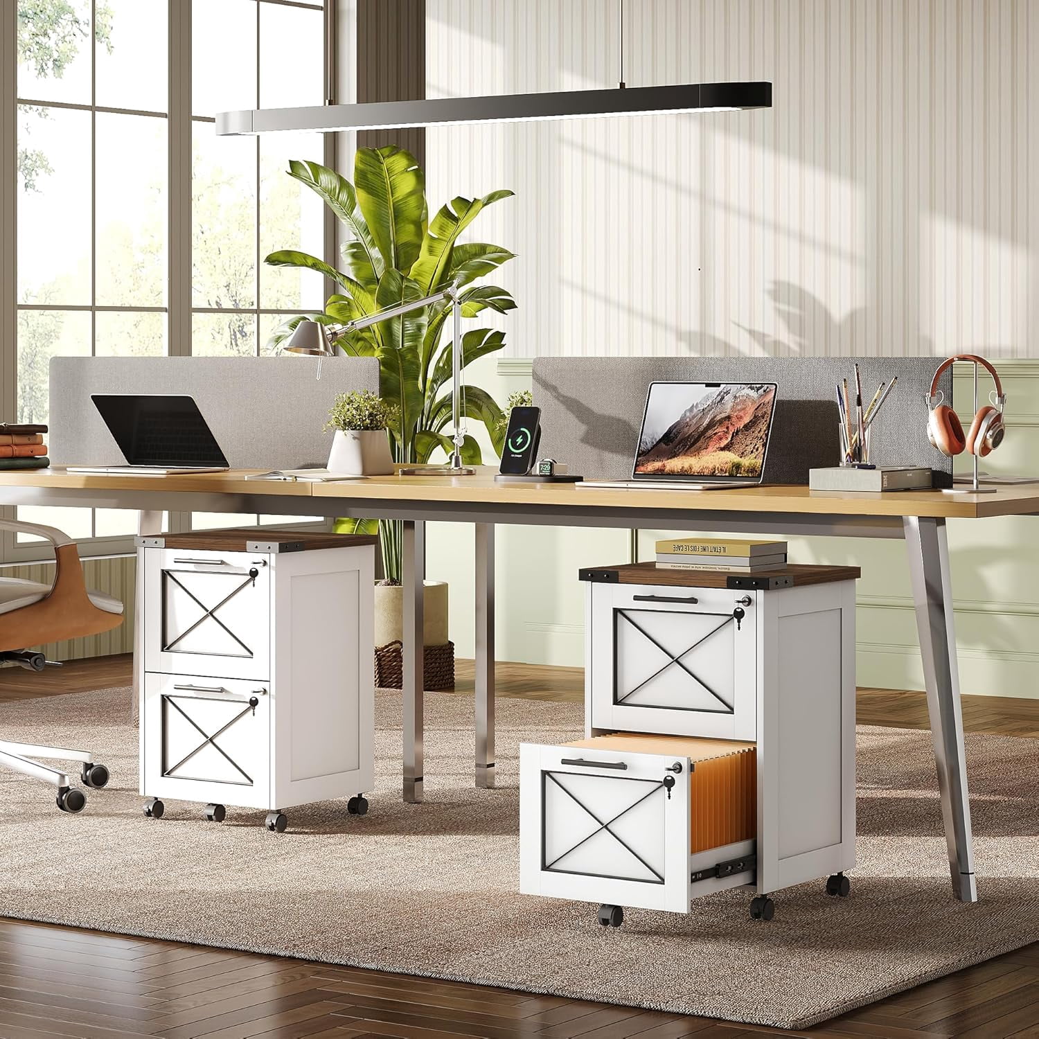 ZMSHOP 2 Drawer File Cabinet with Hanging Files, Mobile Rolling Storage Cabinet for Home Office, Under Desk Filing Cabinet with Lock, Printer Stand, White