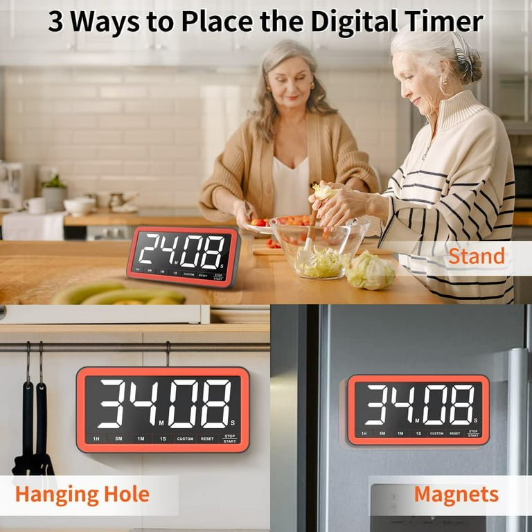 VOCOO vocoo digital kitchen timer - magnetic countdown countup timer with  large led display volume adjustable, easy for cooking and
