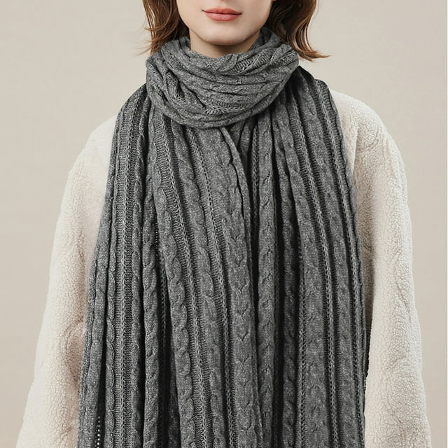 Jsaierl Womens Winter Thick Cable Knit Wraps Chunky Long Warm Shawls Scarf Solid Color Soft Cold Weather Scarves