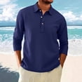 thumbnail image 2 of Men's Linen Cotton Long Sleeve Shirt Top Casual Lapel Button Down Shirt Loose Fit Breathable Waffle Knit Soft Textured Business Casual Work Office Travel Outfit | AESTIVO,Navy XL, 2 of 9