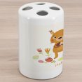 thumbnail image 1 of Squirrel Ceramic Toothbrush Holder, Funny Animal with Various Flowers at Its Feet Saying Hello Cheery Greeting, Decorative Versatile Countertop for Bathroom, 4.5" X 2.7", Multicolor, 1 of 4