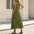 thumbnail image 5 of Qulqfy Boho Womens Summer Dresses Cotton Linen Army Green Casual Maxi Sleeveless Plain Strapped Swing Loose V-Neck Flowy Beach Long Dresses with Pockets L, 5 of 7