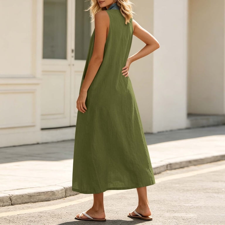 sleeveless maxi dress with pockets Tie Dye Sleeveless Long Dress w/Pockets