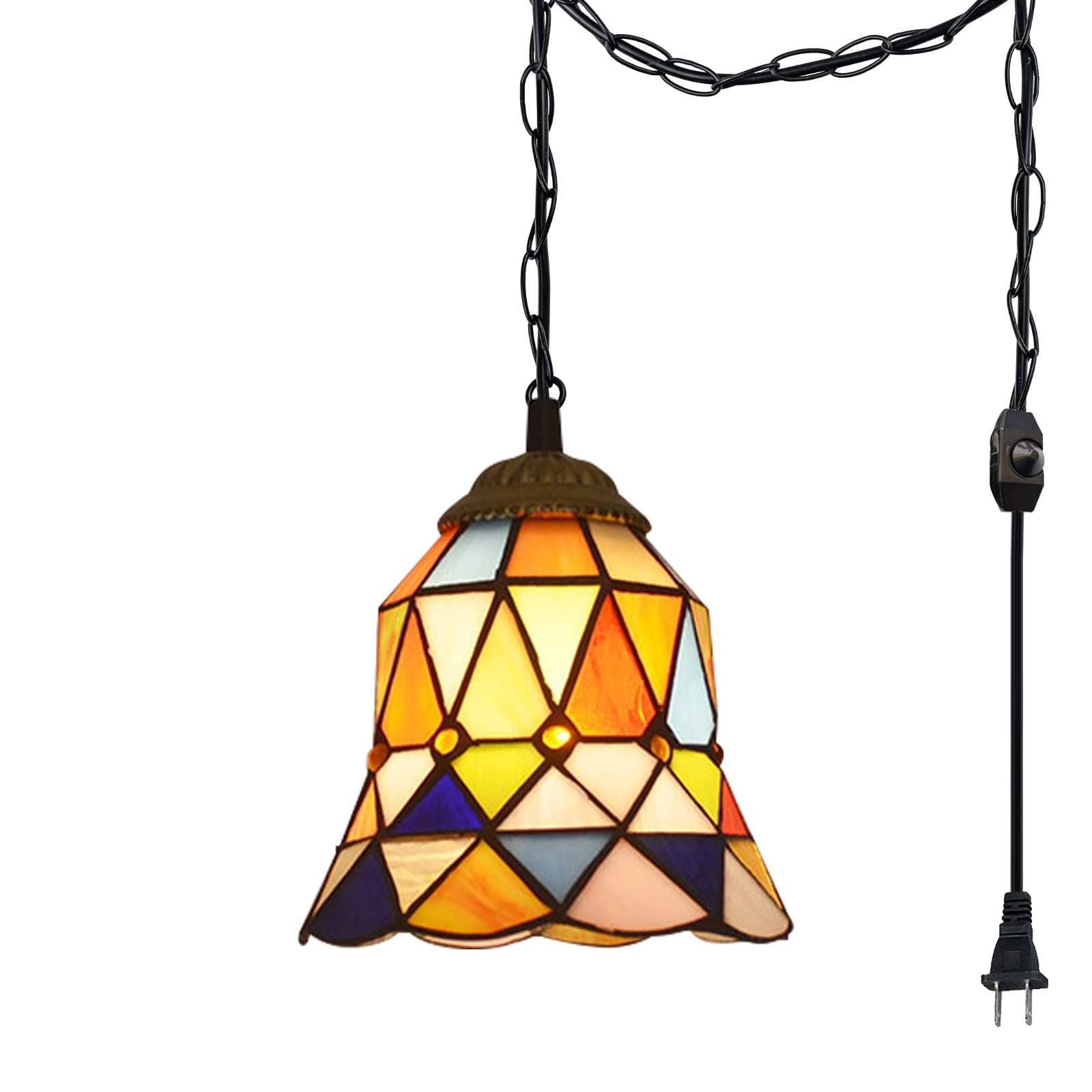 Kiven Plug in Pendant Light,Tiffany Hanging Light with Iron Lampshade and 15FT Plugin Cord