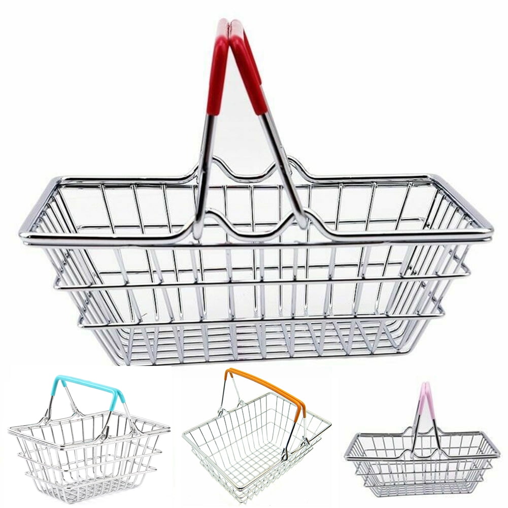 2pcs/set Metal Shopping Basket Pretend Toys for Kid Childrens Role Play Gift 