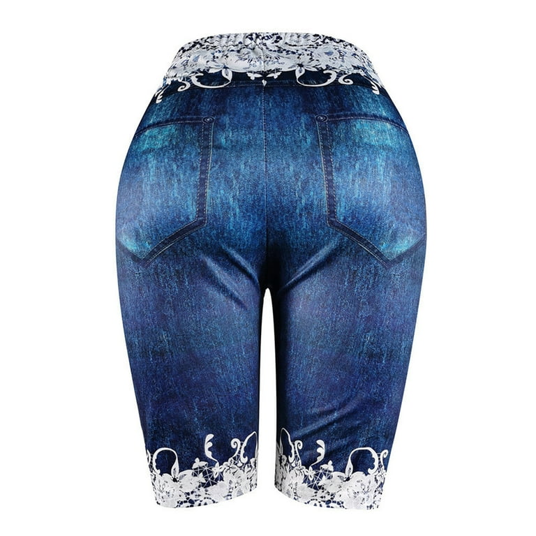Women's Classic-Fit Shorts Butter Fly Print Jean Jeggings Denim