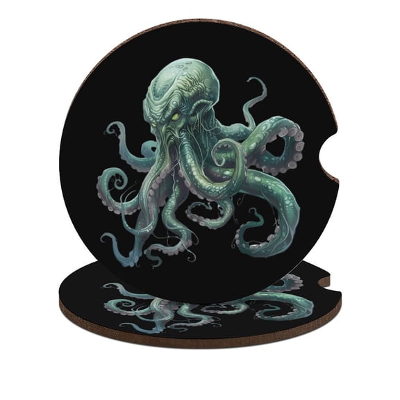 Sea Monster Cthulhu Car Coasters for Drinks with A Finger Notch for Easy Removal Cup Holder Coaster Cup Mat Car Interior Accessories 2PCS