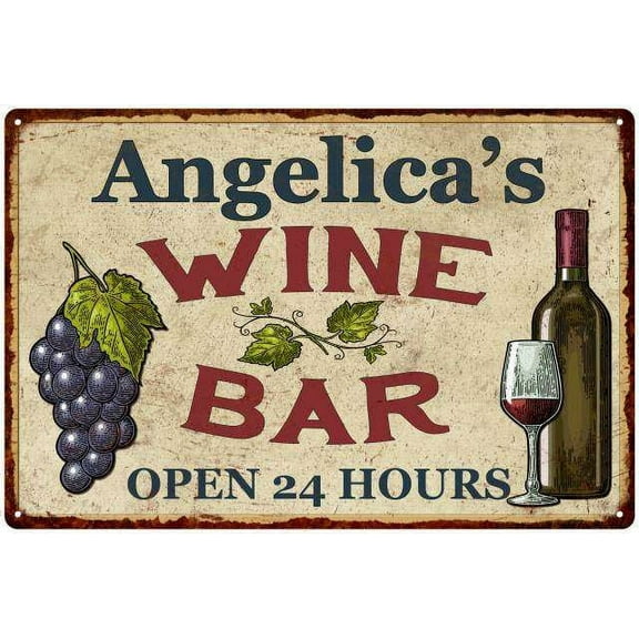 Angelica's Rustic Wine Bar Sign Wall Decor Kitchen Gift 8 x 12 High Gloss Metal 208120056881