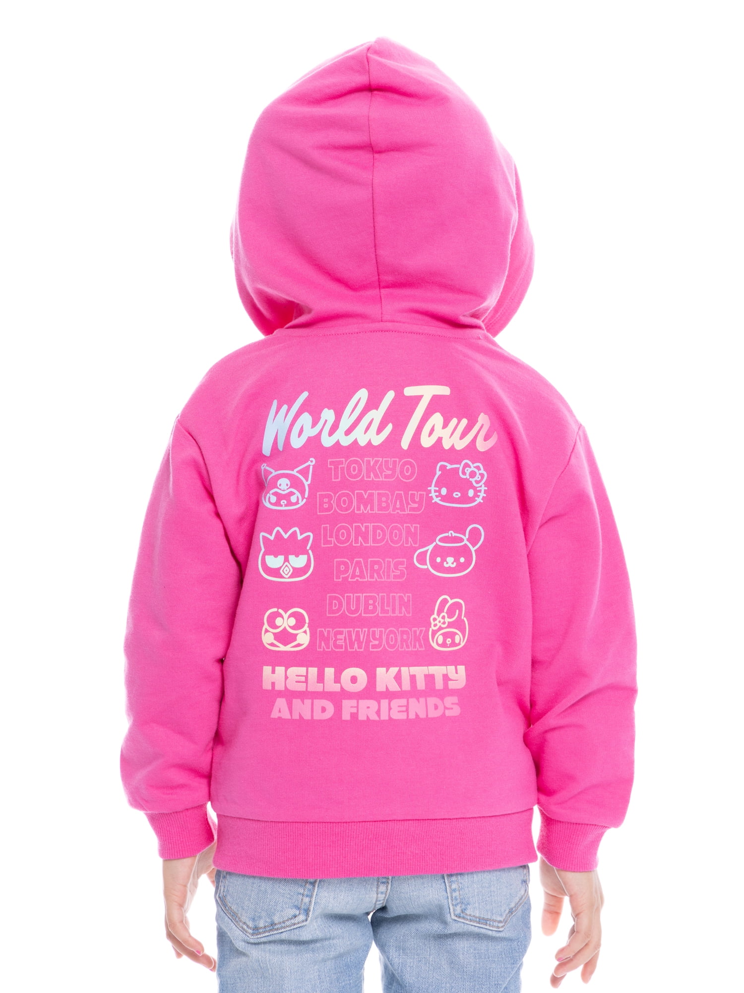 Hello Kitty Toddler Girls' Full-Zip Hoodie with Front & Back Graphics, Sizes 12M-5T