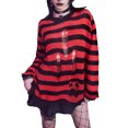 thumbnail image 1 of Sunloudy Women Knit Sweater Long Sleeve Crew Neck Striped Ripped Pullover Tops Spring Fall Streetwear, 1 of 9
