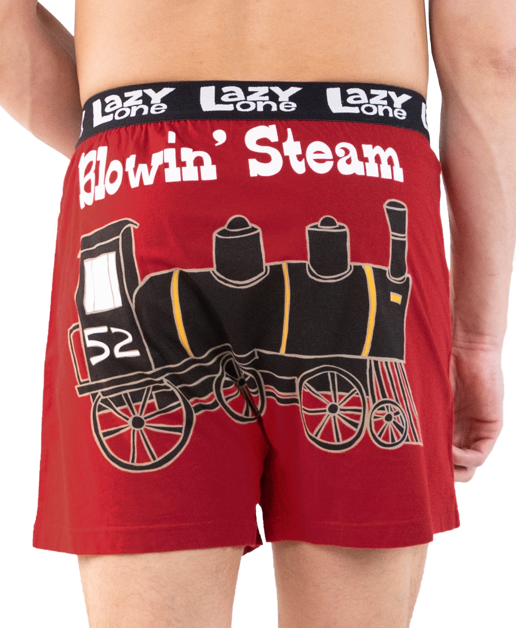 Novelty Boxer Shorts Gag Gifts for Men Blowin Steam, Small Lazy One Funny Boxers Humorous Underwear