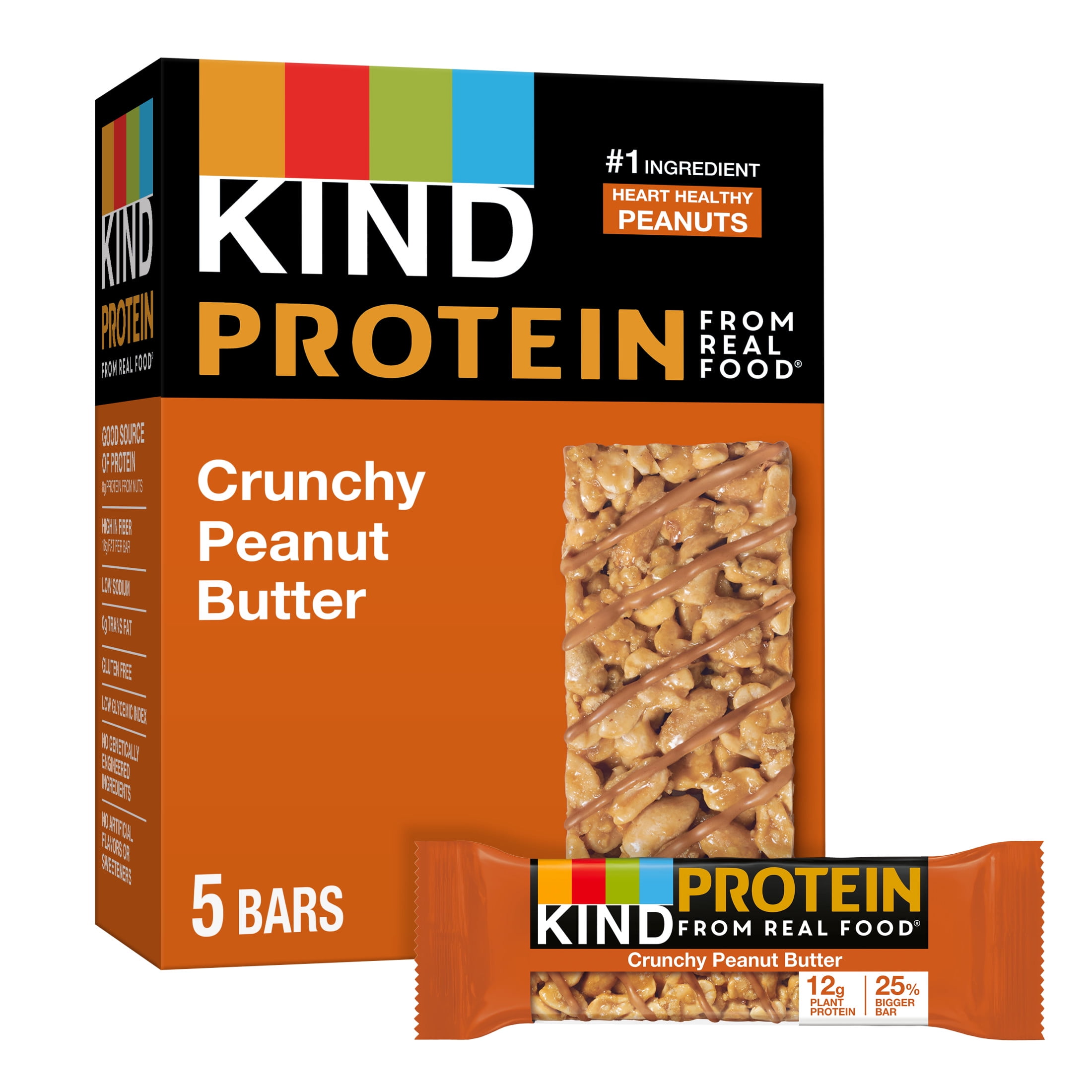 (3 pack) KIND Protein Gluten Free Crunchy Peanut Butter Snack Bars, 1.76 oz, 5 Count Box