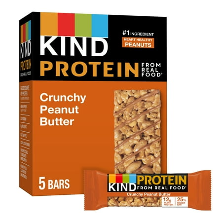 KIND Protein Gluten Free Crunchy Peanut Butter Snack Bars, 1.76 oz, 5 Count Box