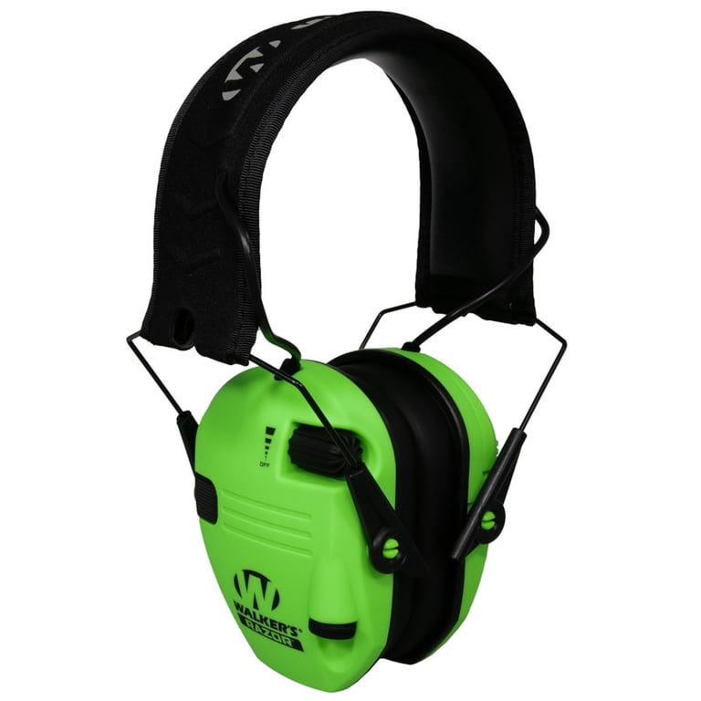 Walker's Game Ear Dual Color Passive Earmuffs | HI VIS Green With Embossed Headband | 28 DB Noise Reduction, Lightweight & Foldable
