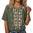 thumbnail image 2 of Pxiakgy Linen Shirts for Women Cotton Linen Tops Loose Tunics Top Solid Color Shirts Summer Tops for Women Elbow Sleeve Retro Embroidered 3/4 Sleeve Boho Tops 3/4 Length Sleeve Womens Tops L, 2 of 5