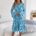 thumbnail image 3 of Wo-Fusoul Robe à Manches Longues pour Femmes, Robe Maxi d'Été Décontractée à Col en V, Robe Longue Unie, Bleu, 3 of 8