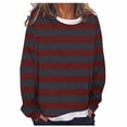 thumbnail image 2 of HVOBTTY Womens Long Sleeve Pullover T Shirt, Fall Tops for Women, Women's Stripe Crew Neck Drop Shoulder Layered Look T Shirt Wine, M, 2 of 4