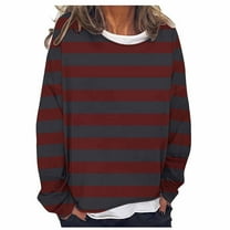 Fancifize Women's Oversized Sweatshirt Crew Neck Cute Striped Loose Pullover Top Casual Long Sleeve Fake Two-Piece Fall Fashion Y2k Outfits