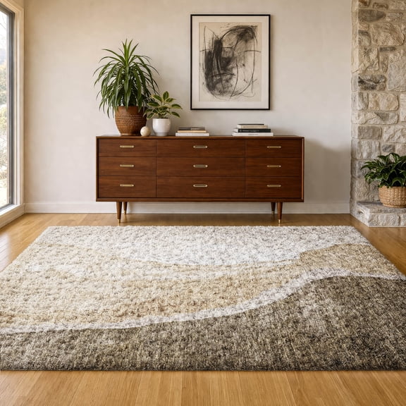 Addison Rugs Dream Shag Premium Machine Washable Transitional Abstract Brown Rectangle Rug, 10' x 14'