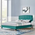 thumbnail image 2 of Platform Bed Frame, Queen Size, Teal Blue, Velvet, Modern Contemporary, Bedroom Master Guest Suite Room, 2 of 5