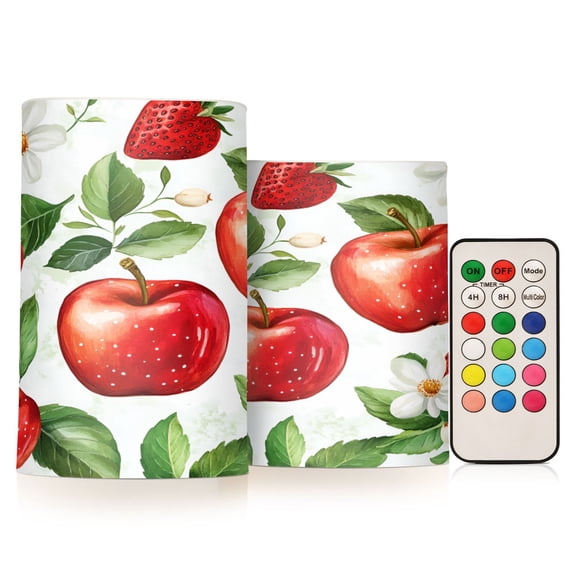 Yayeee Flameless Candles with Remote Flickering Battery Operated Multi Color Changing, Apple Pattern