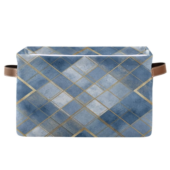 1-Pack Square Closet Organizers with Handles Open Basket Bins Blue Plaid Pattern Storage Basket for Home Office
