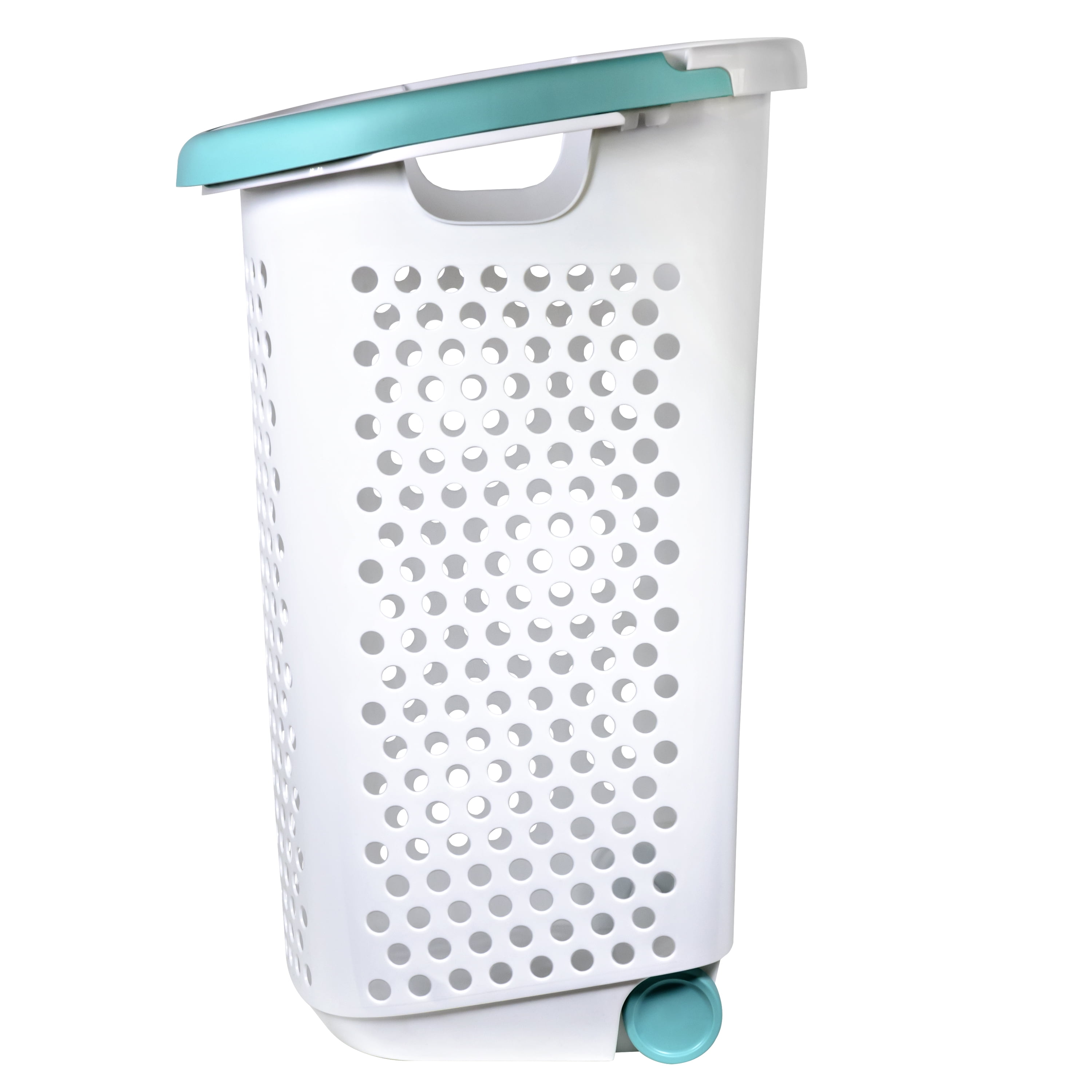 Home Logic 2 Bushel Rolling Plastic Laundry Hamper with Pop-up Handle, White, 2 Pack