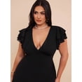 thumbnail image 3 of Plus Size Elegant Floral Mesh Printed Tight Fitted Deep V-Neck Mini Dress, 3 of 10